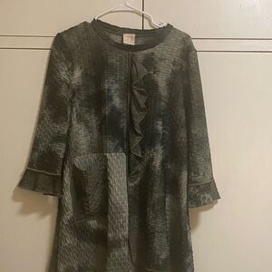 Green Textured Dress with Ruffle Detail